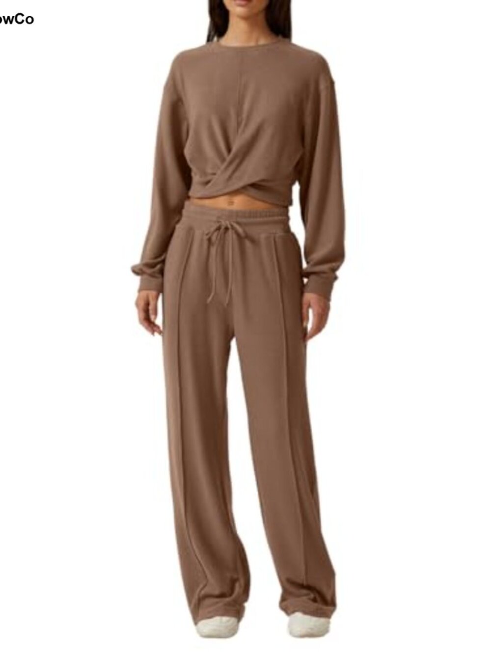 Twist Front Cropped Sweatshirt Wide Leg Sweatpant Lounge Set 2 Piece Tracksuit